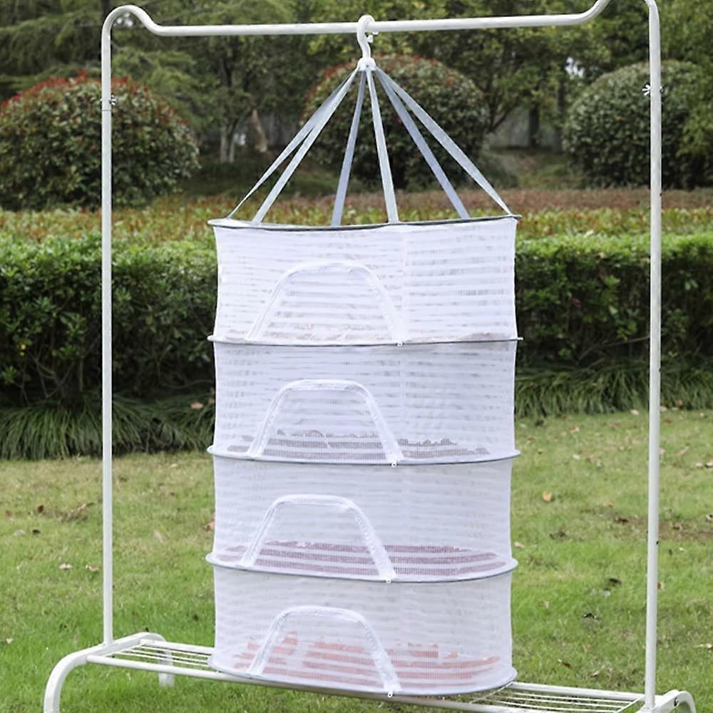 Foldable Drying Fishing Net Rack with Zipper, 4 Layer Hanging Drying Basket for Outdoor Indoor Shrimp, Fish, Herbs, Vegetables