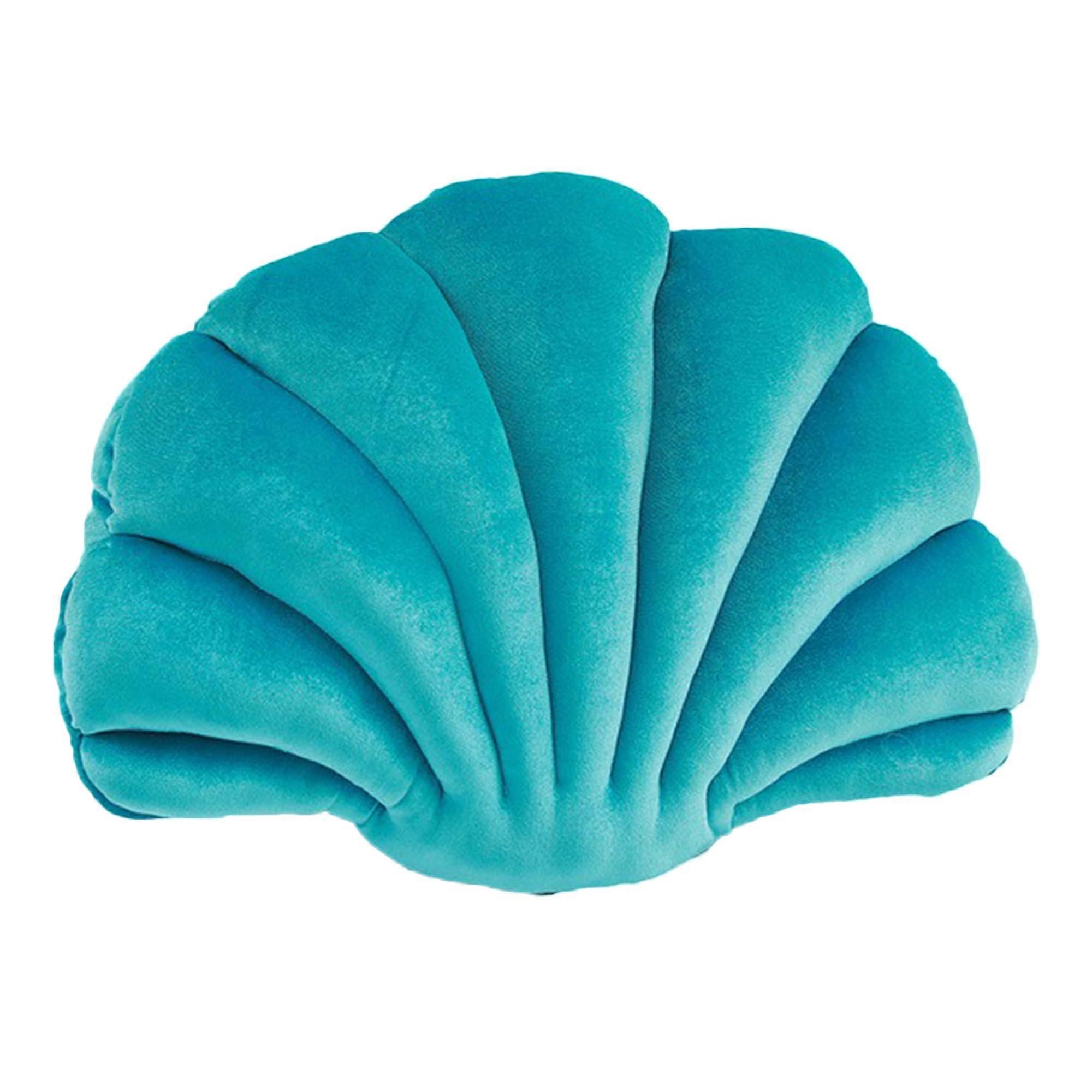 Shell Pillow Accent Decorative Throw Pillow - Seashell Shaped Soft Cushion for Home Decor, Lake Blue, 13 x 10 Inches