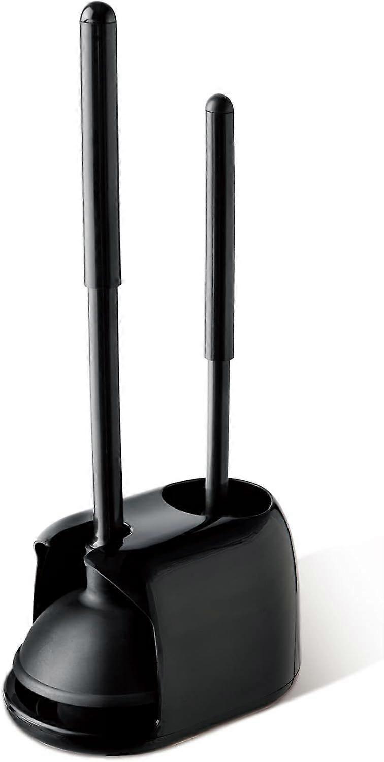 Toilet Plunger and Brush, 2 in 1 Toilet Bowl Brush Plunger Set with Holder, Bathroom Cleaning Tools Combo with Caddy Stand (Black)