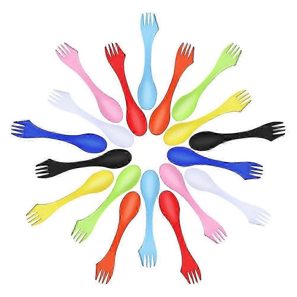 27 Pieces Camping Sporks Plastic 3 in 1 Spoon Fork and Knife Utensils Kit for Picnic, Outdoor Activities