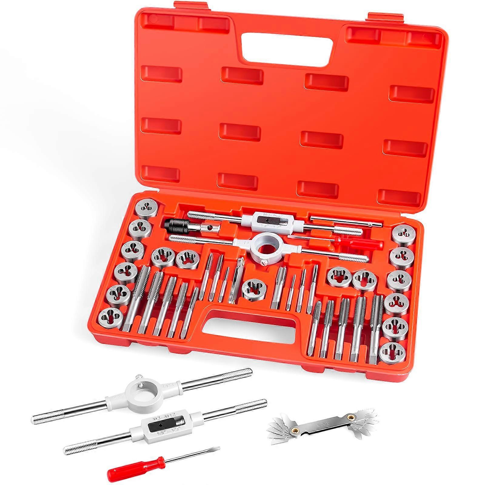 40Piece Premium Tap and Die Set, SAE Unified Screw Thread, Size 4 to 1/2' Include UNC, UNF, NPT Threads