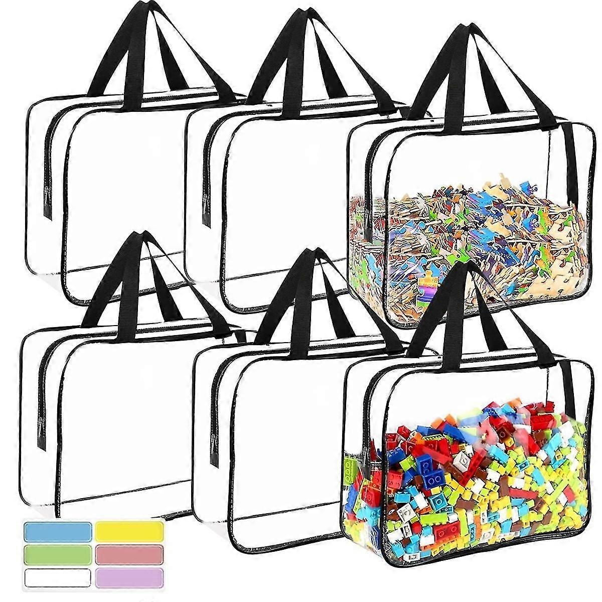 أكياس تخزين لعبة مع ملصقات ، تخزين لعبة PVC واضحة قابلة لإعادة الاستخدام ، أكياس منظم مقاوم للماء للسفر مع سحاب