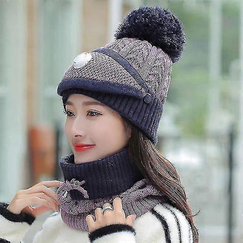 Knitted Hat Scarf Neck Warmer Winter Cap For Ladies