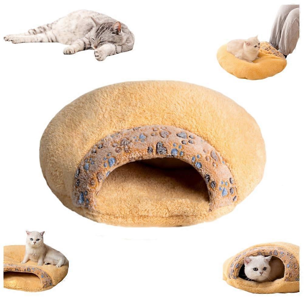 Self Warming Cat Bed Cave, Large Covered Cat Sack Bed With Cave For Kitten And Puppy, Khaki, 21.65 x 18.9 x 5.1 in
