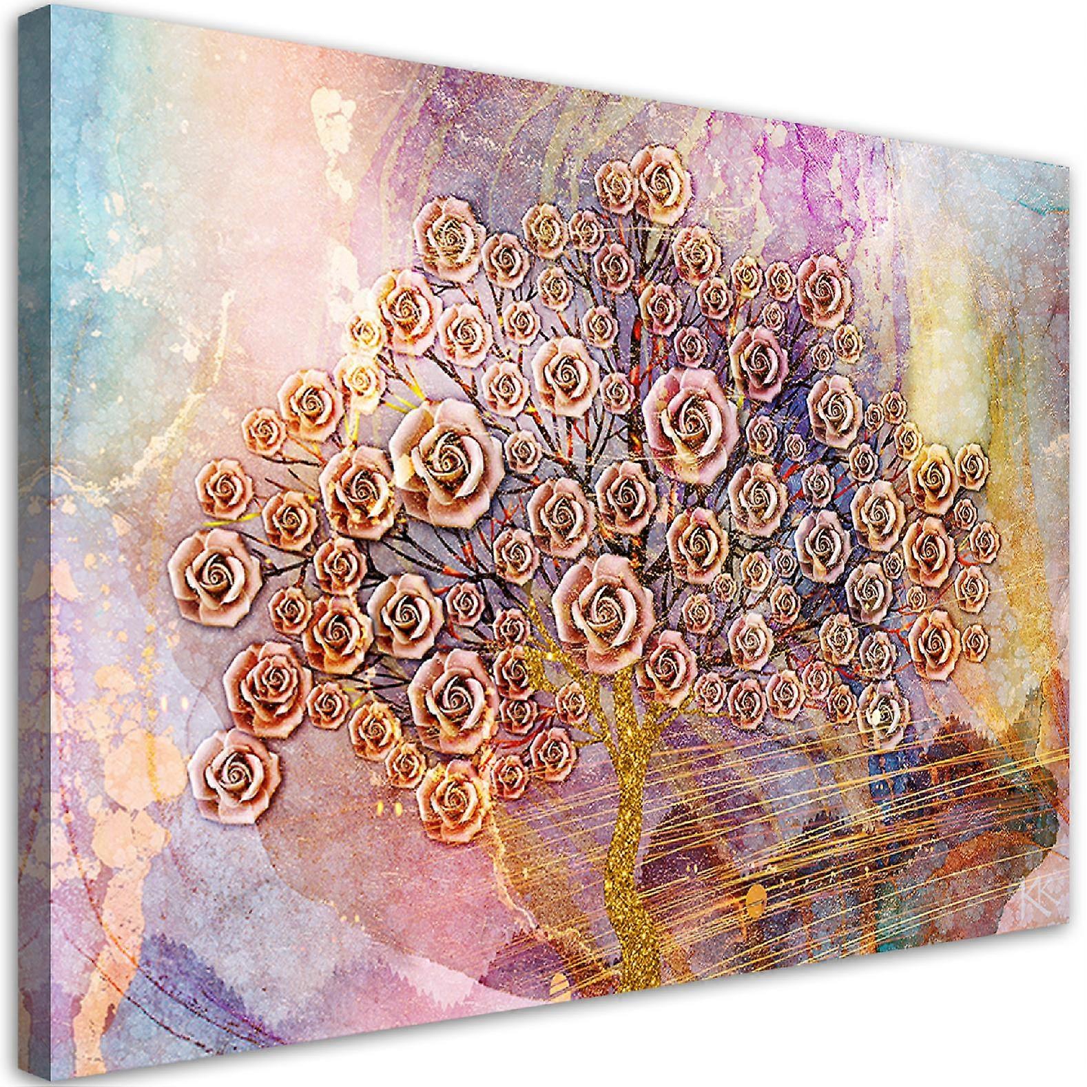 Leinwandbild, Baum des Lebens Blumen - 120x80