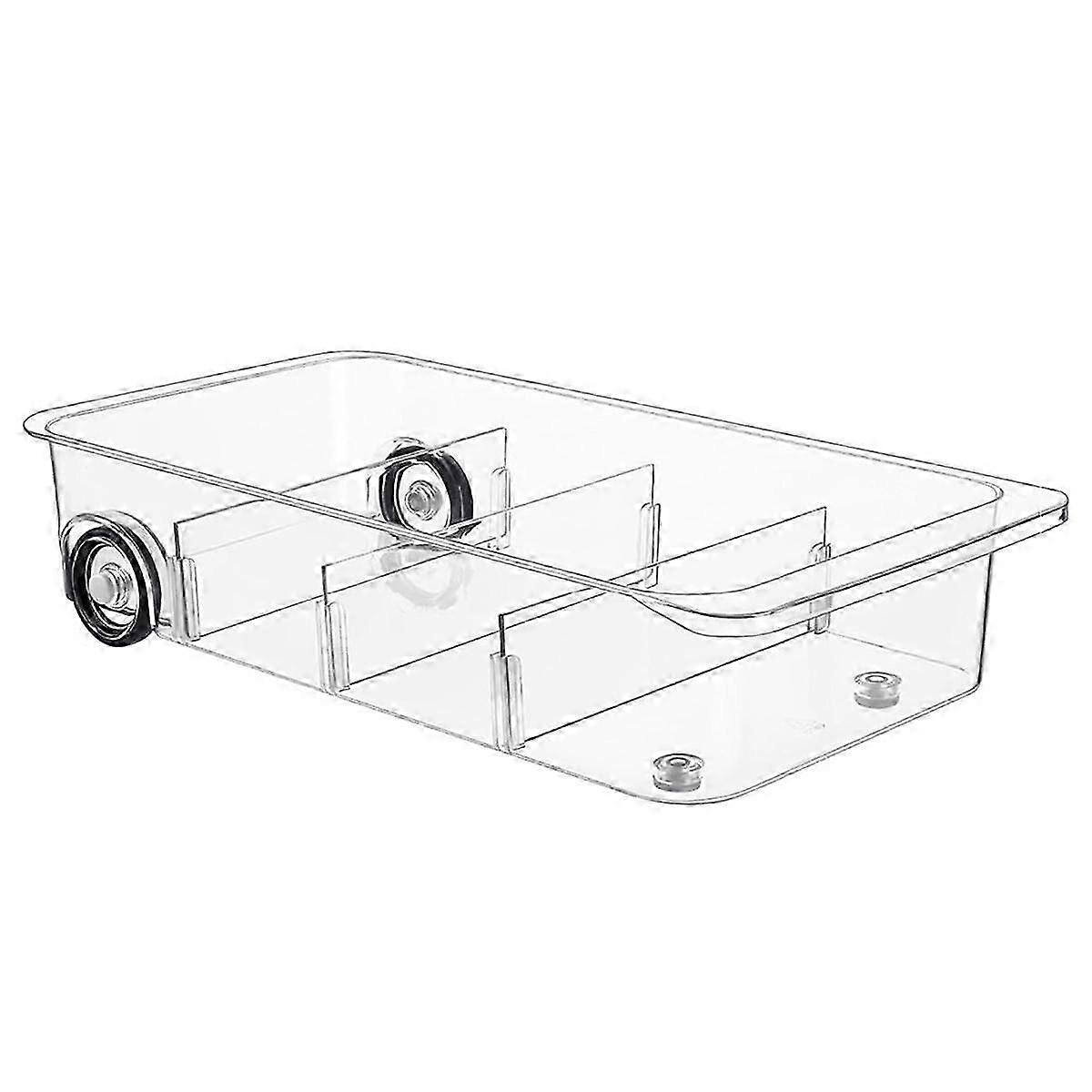 Fridge Organizer Bins on Wheels, Clear Roll Out Drawer Refrigerator Organizing with Dividers, Thick