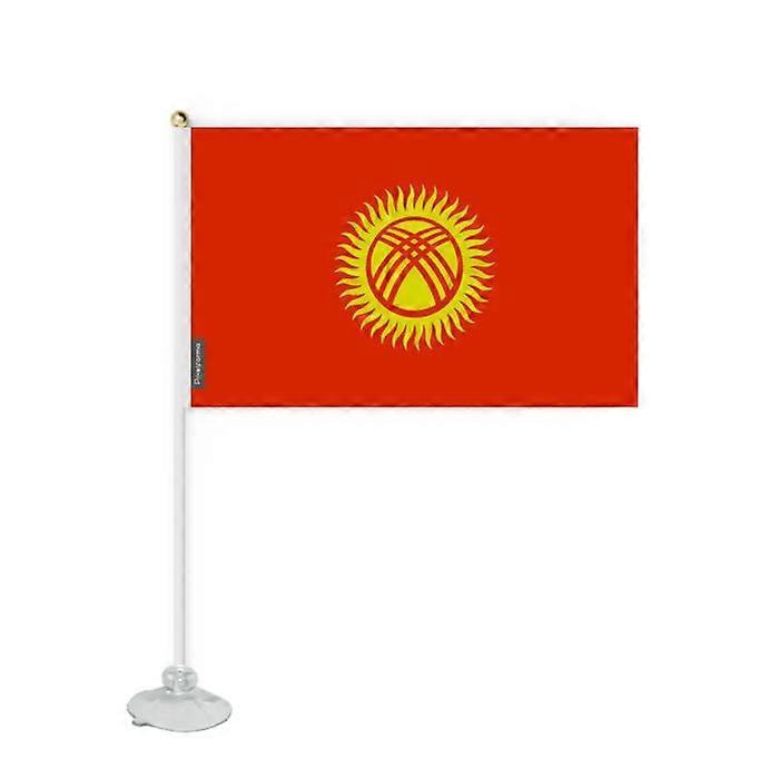 Mini Flag of Kyrgyzstan – Suction Cup – 14 x 21 cm – For Smooth Surface – Polyester – 1 piece