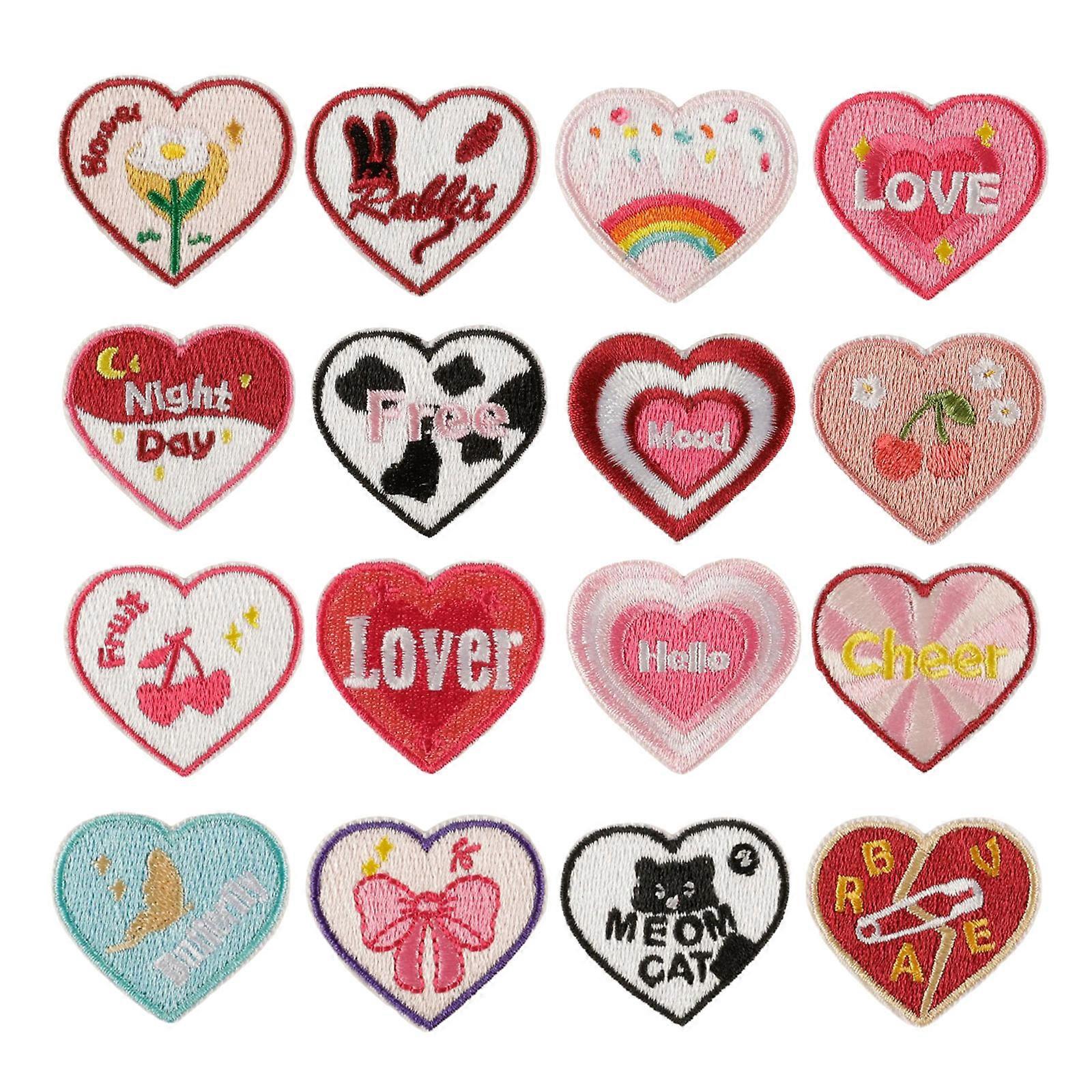 16pack Unique Heart Patches Luxurious Embroidery Patches Personality Appliques for Creative Projects