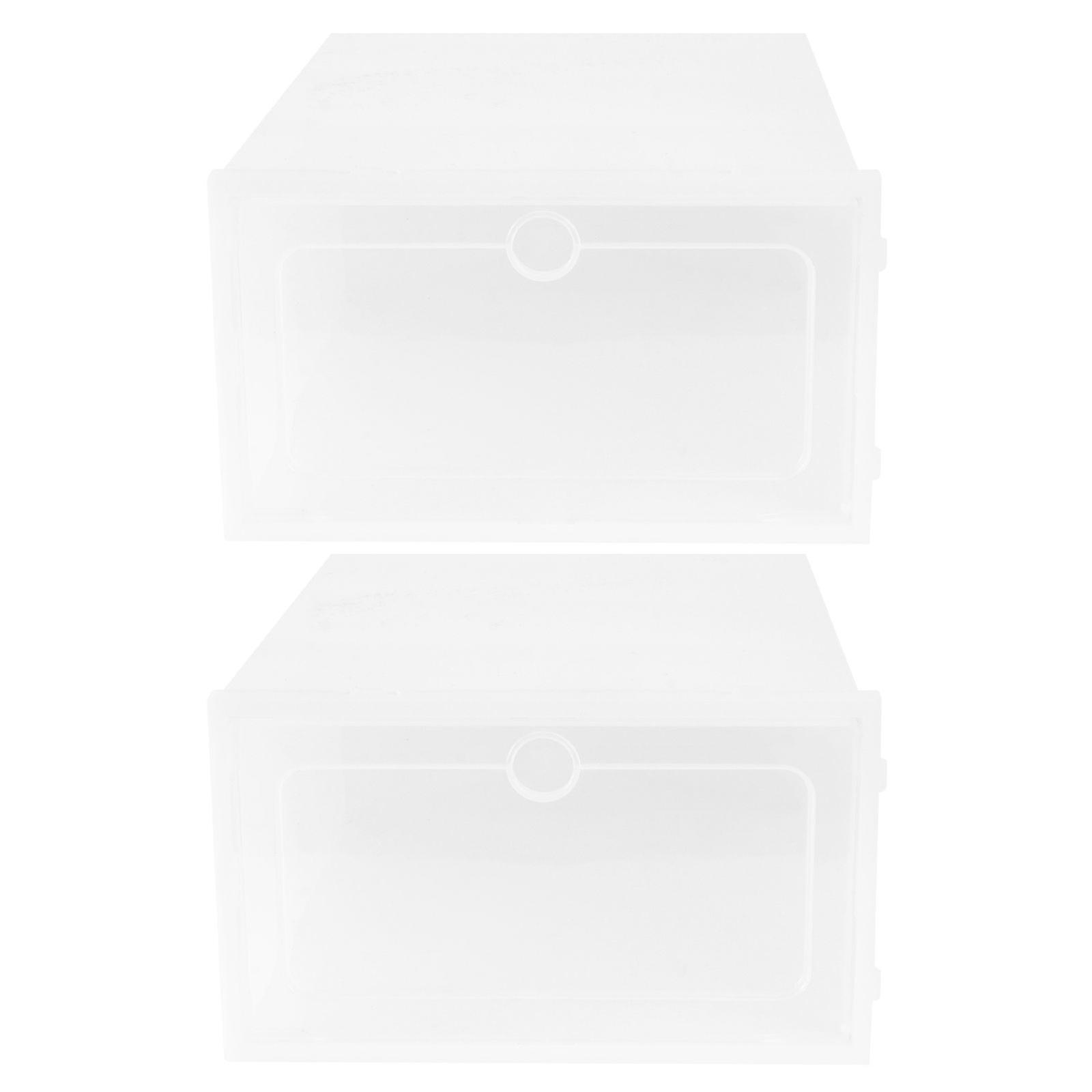 2PCS Thicken Shoes Box Transparent Stackable Shoes Storage Box Plastic Shoe Container - Size L (White)