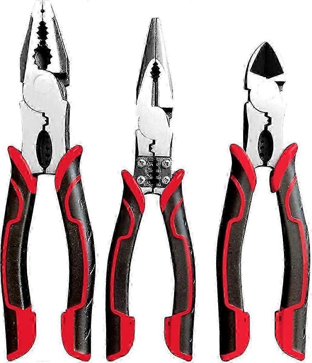 3-piece Pliers Set, Locking Plier Diagonal Side Plier Long Nose Plier Wire Cutter Soft Grip Handle Tools Set