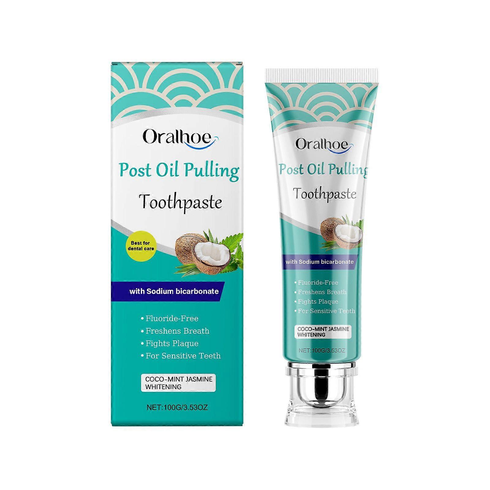 Post Oil Pulling Toothpaste, Coco-Mint Jasmine Whitening, Fluoride-Free, Freshens Breath, Fights Plaque With Sodium Bicarbonate, for Sensitive Teeth