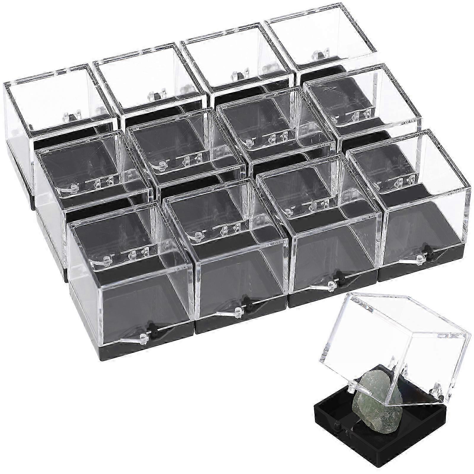 12 Pcs Boîtes d’affichage transparentes pour minéraux, roches et spécimens - 3.5x3.5x3.5cm Mini Cases Cubes Carrées