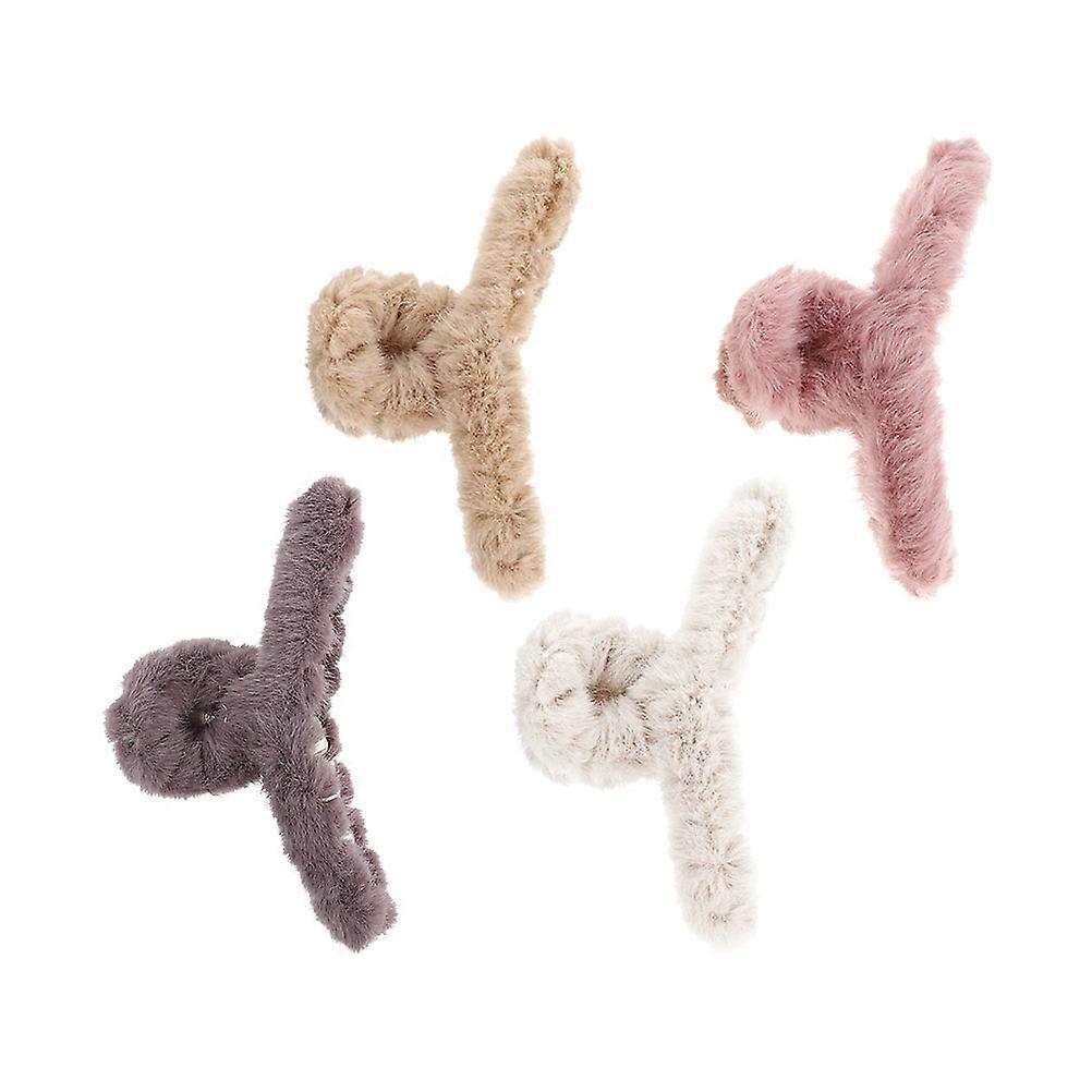 Pinces à cheveux en peluche duveteuse, lot de 4, couleurs assorties, design chic pour femme