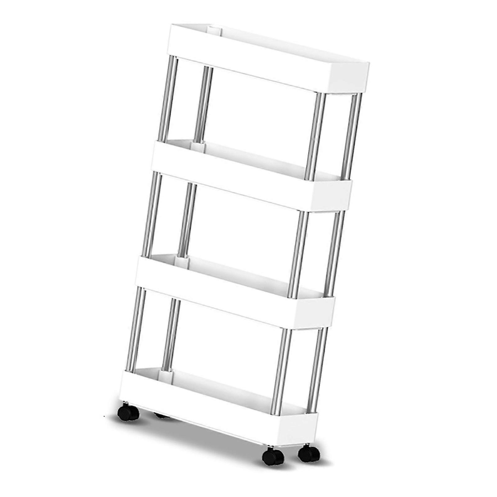 Slim Storage Cart 4 Livelli Scaffale Mobile Carrello A Rotelle Stretto per Cucina Bagno Soggiorno