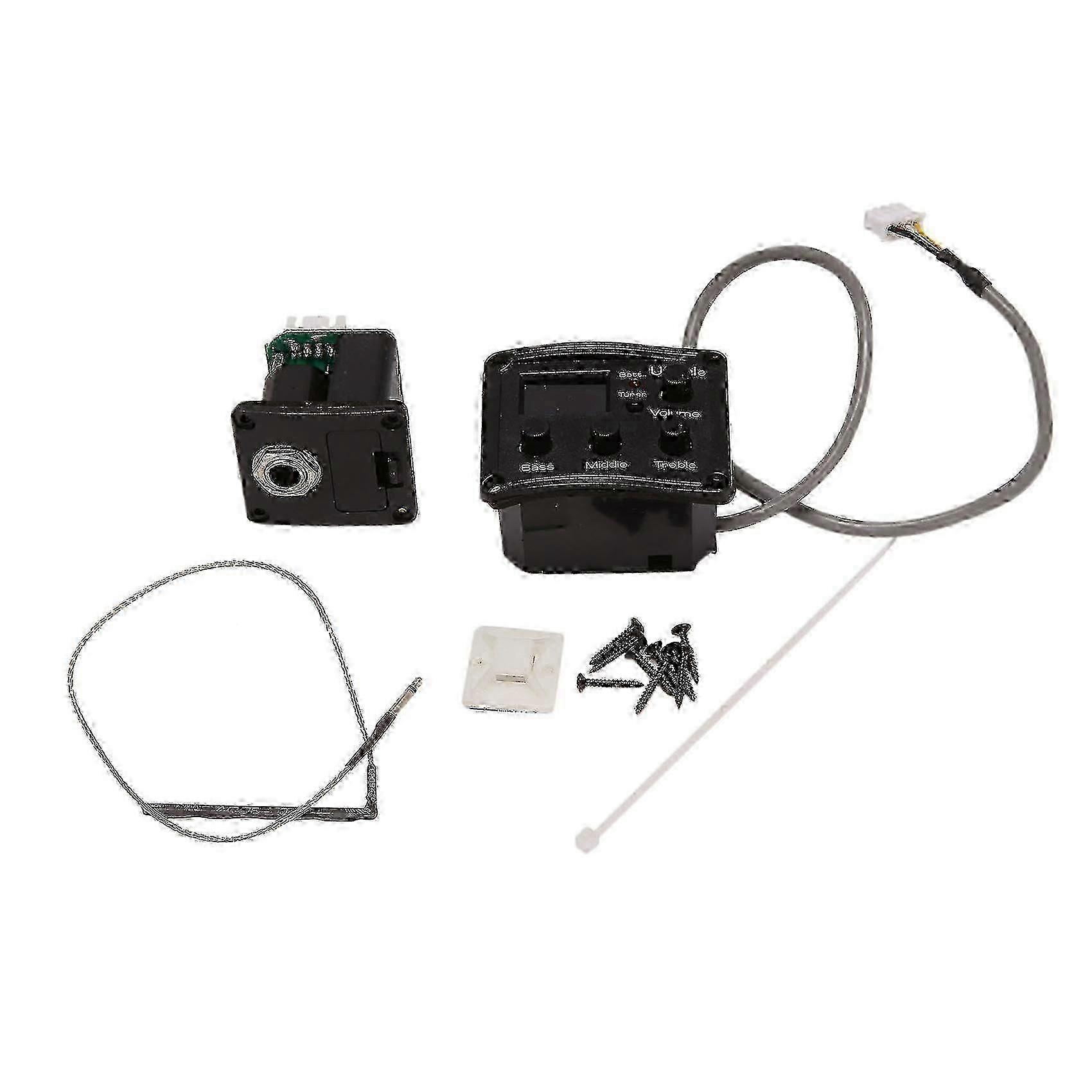 Ukulele Piezo Pickup Preamp with 3-Band EQ, LCD Display & Built-in Tuner System