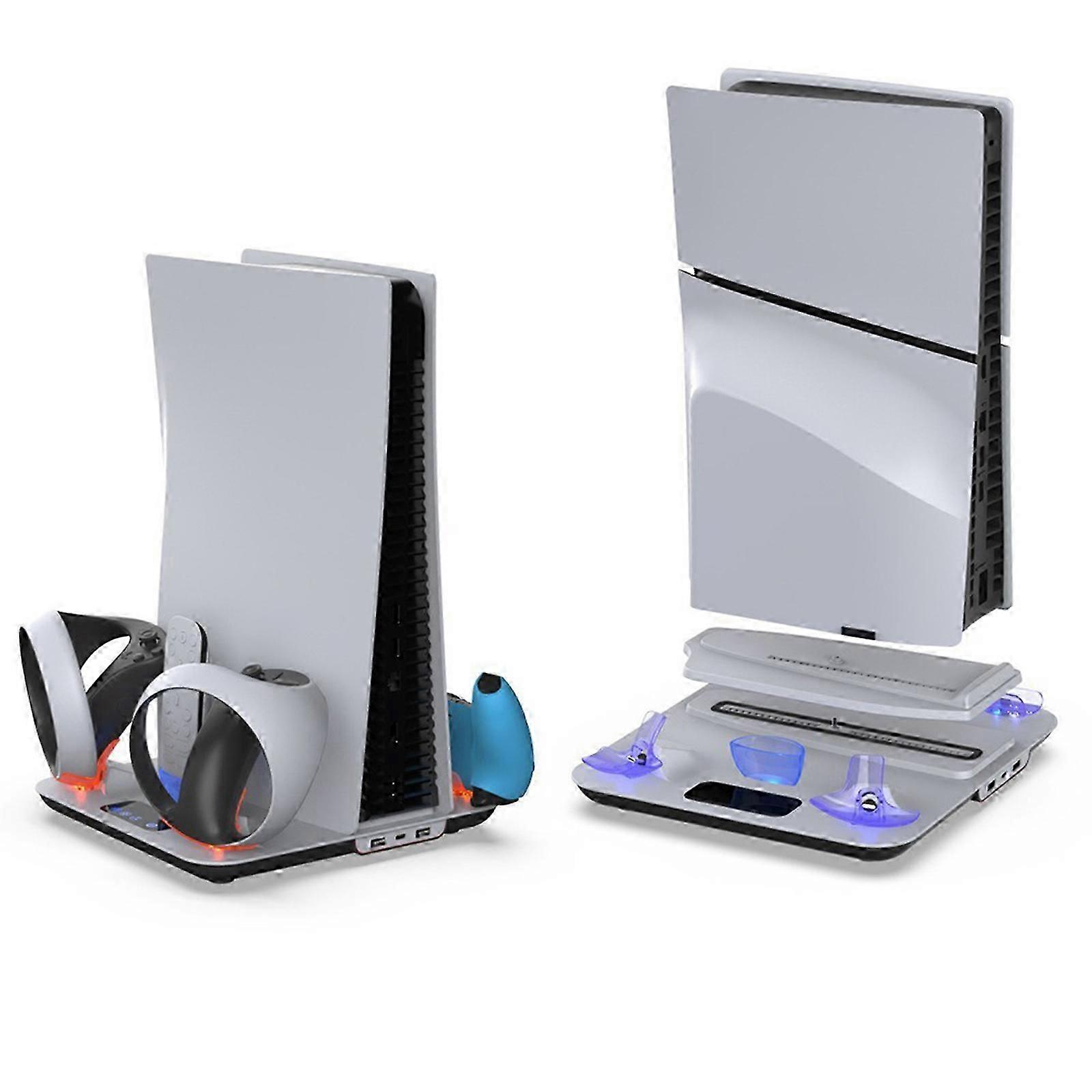 PS5 Stand Cooling Fan for PS5 Slim/ PS5 Console, PS5 Vertical Stand Cooler with Dual PSVR2 & Dual Controller Charge Station, PS5 Accessories Organizer
