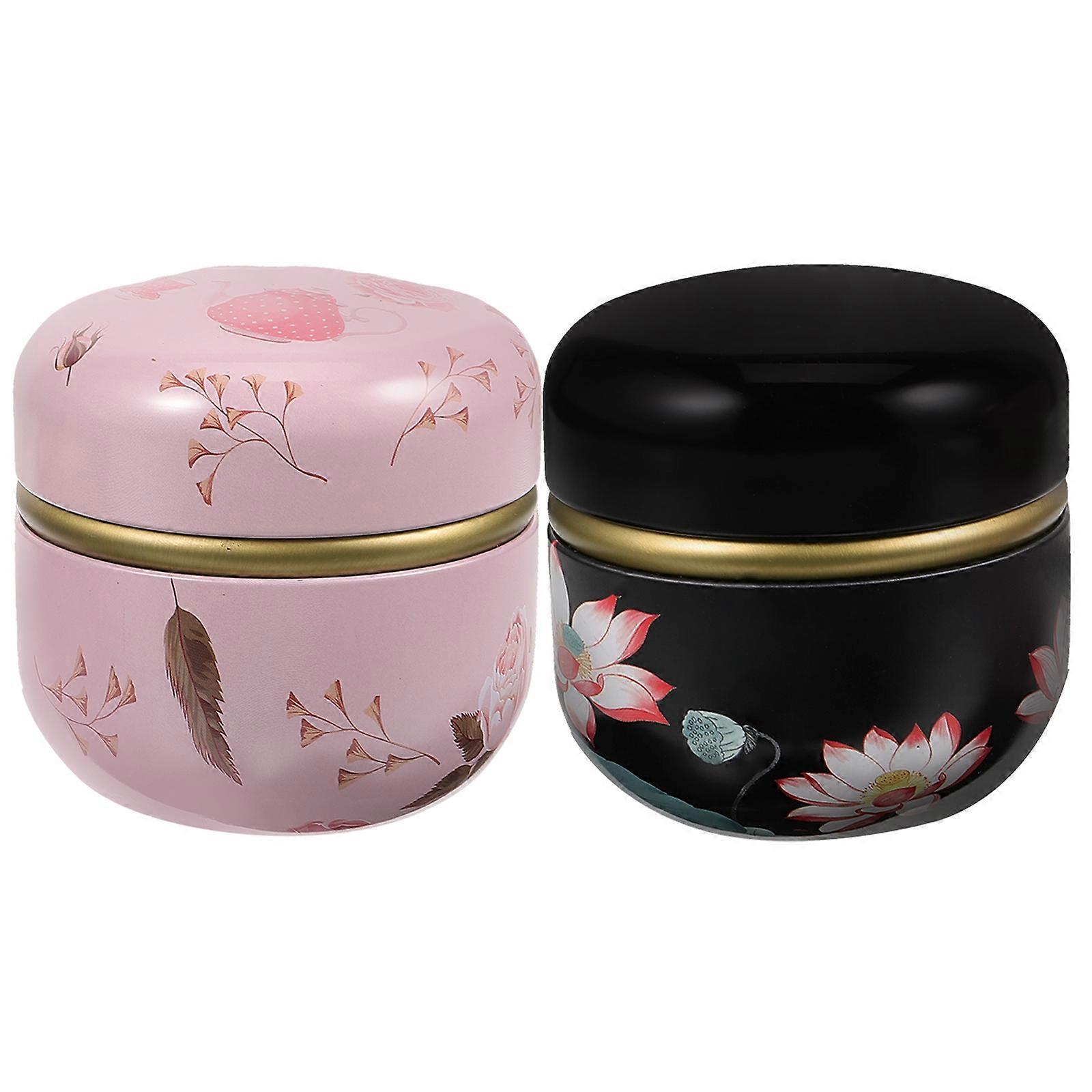 2 Pcs Small Sealed Storage Jars for Scented Tea, Candy & Powder – Elegant Tinplate Containers with Lids, Moisture Resistant Design for Versatile