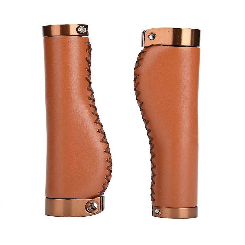 1 Pair Leather Bicycle Handlebar Grips, Bicycle Handlebar Grips for Mountain Bike, Folding Bike (Brown)