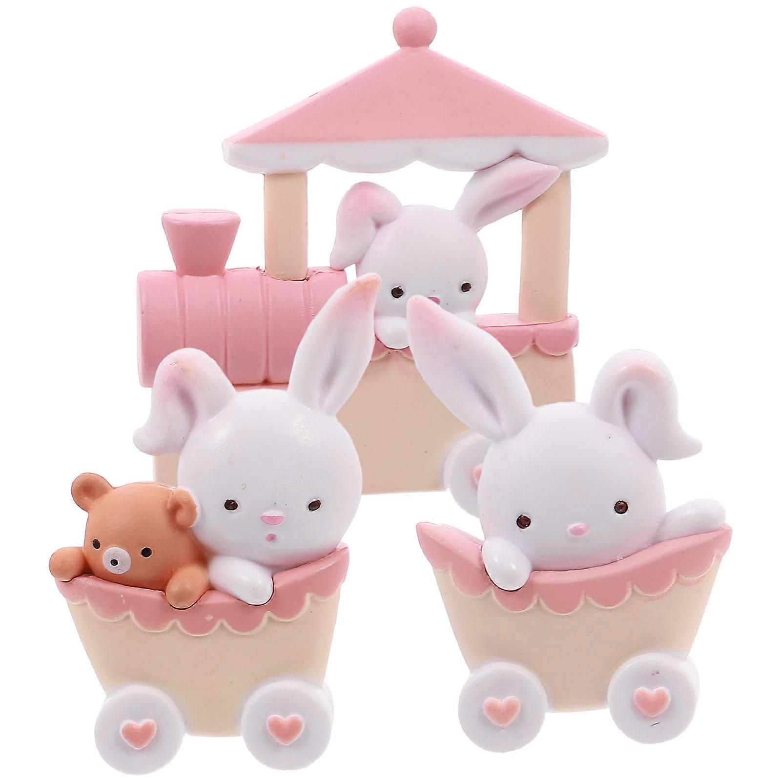 Resin Rabbit Cake Ornaments Hand White Cartoon Rabbit Doll Decorations for Birthday Party Toppers, Desktop & Car Decor