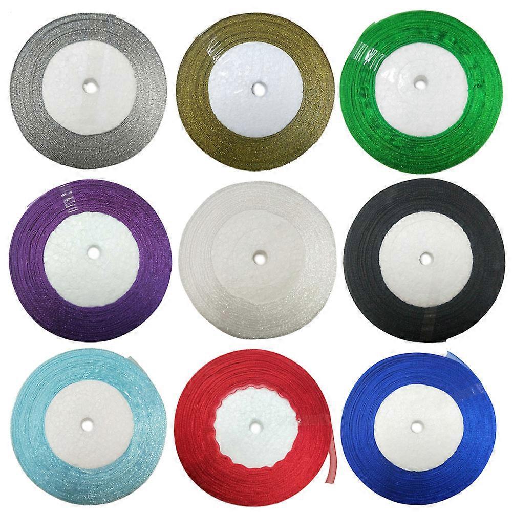 Flower Organza Ribbon Set Holiday Parties Decorative Ribbons 12Mm Golden Color 450.00X1.20X0.05Cm Polyester
