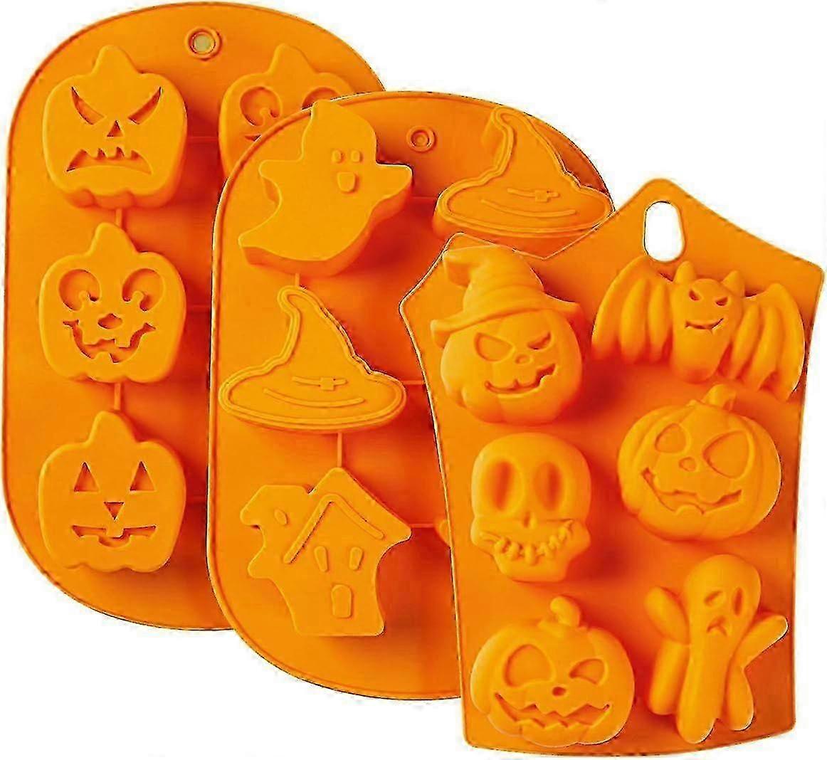 Halloween Silicone Mold - Set of 3 Nonstick Baking Molds for Cake and Muffins - Includes Pumpkin, Skull, and Ghost Shapes - Compatible with