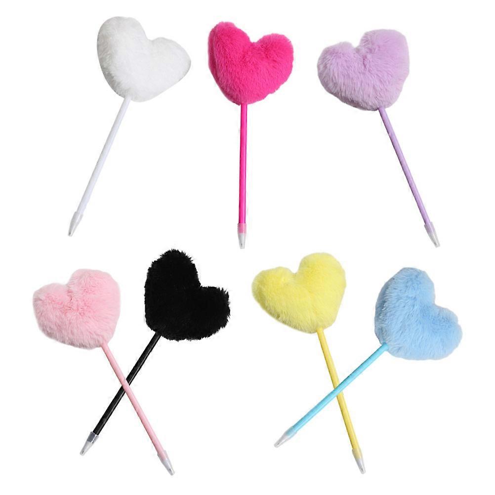 Bright Color Ballpoint Pen Decorative Fuzzy Ball Heart Pen Home Use 7Pcs