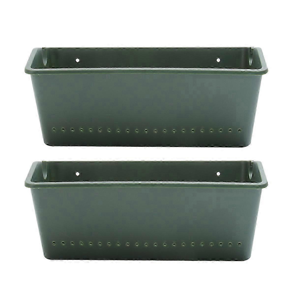 2 PCS Green Rectangular Wall Planters 24.5x13.5x11cm Outdoor Balcony Hangers