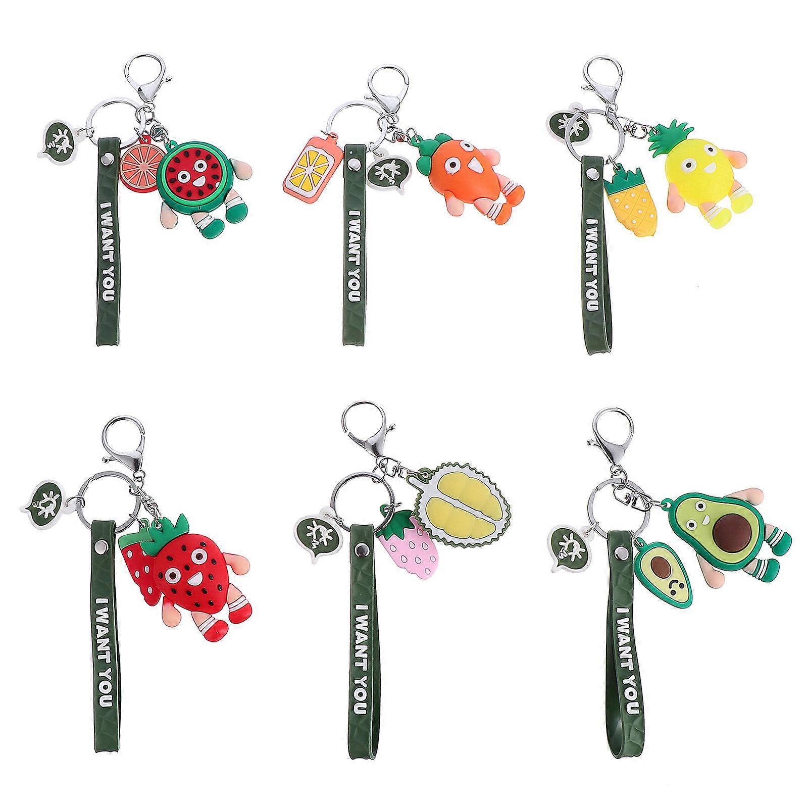 Adorable Fruit Keychain Pendant for Daily Use Cartoon Fruit Shape Assorted Color 6Pcs