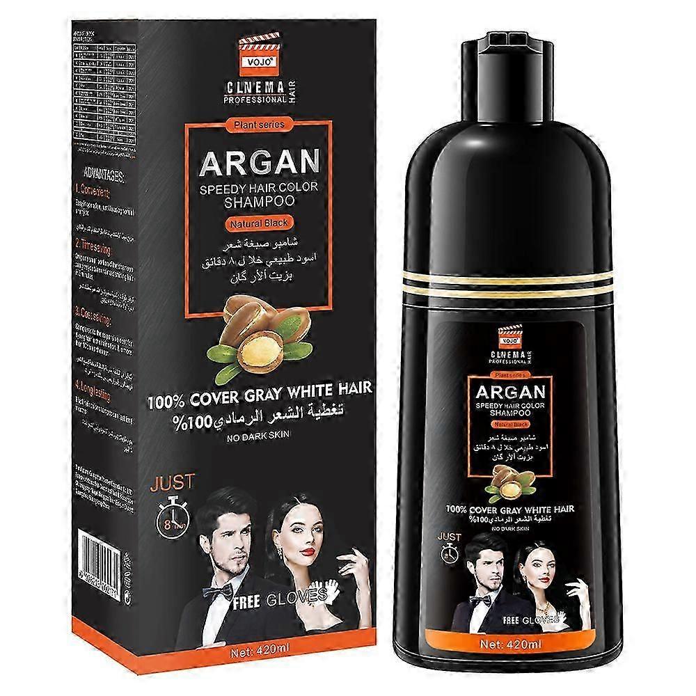Instant Herbal Hair Dye Shampoo for Grey Coverage  Long-Lasting 3-in-1 Formula (420ml, Black)