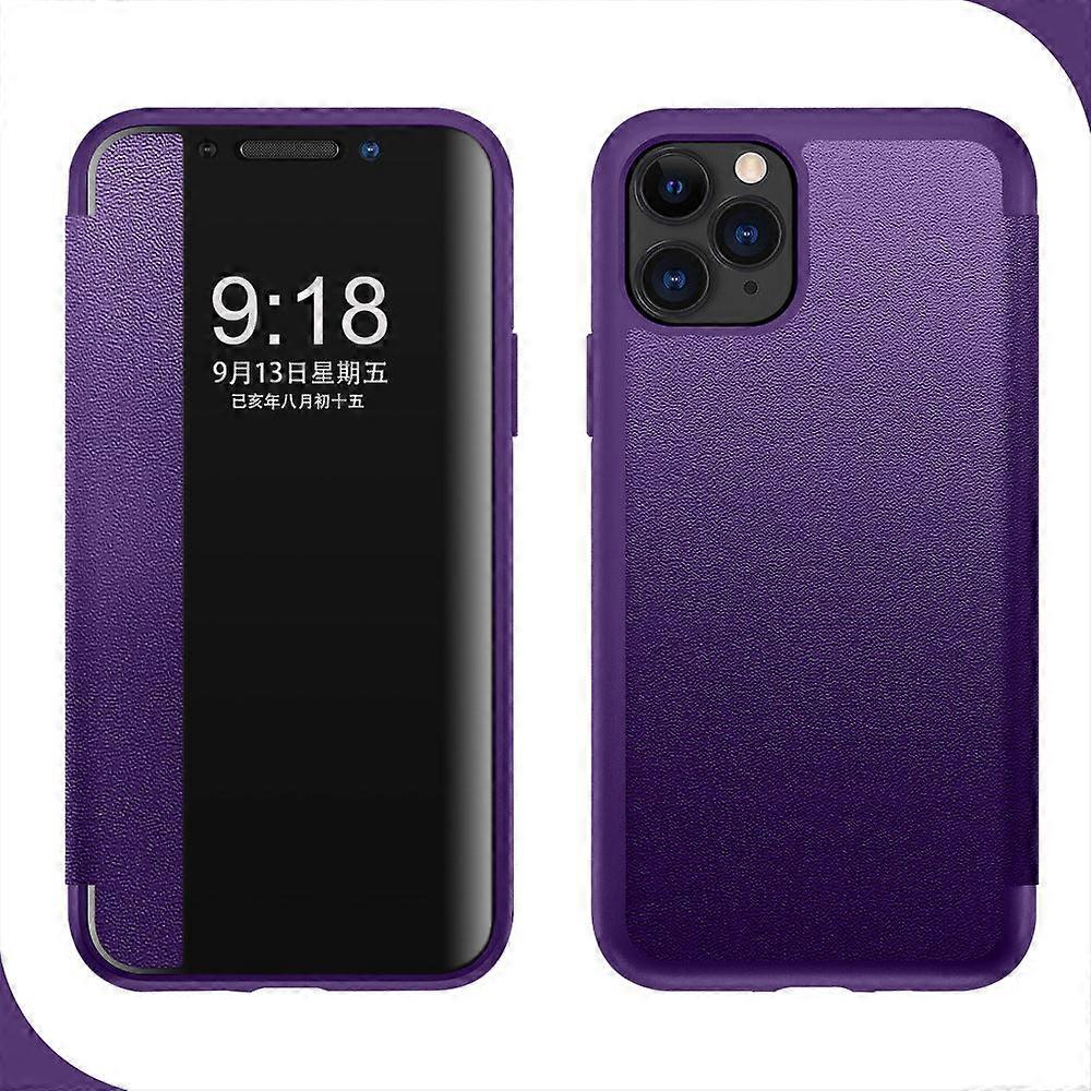 Case For Iphone 13 Purple Window Plain Leather Flipno4075