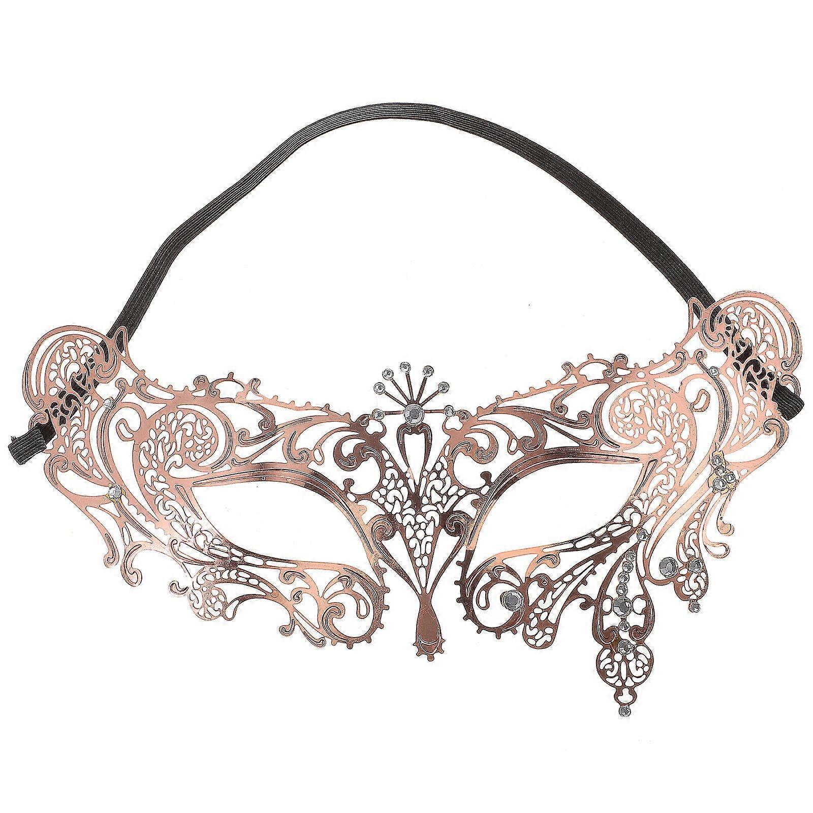Metal Masquerade Mask Half-Face Masquerade Mask Performance Props Rose Gold M Size Cosplay Accessory 1Pack