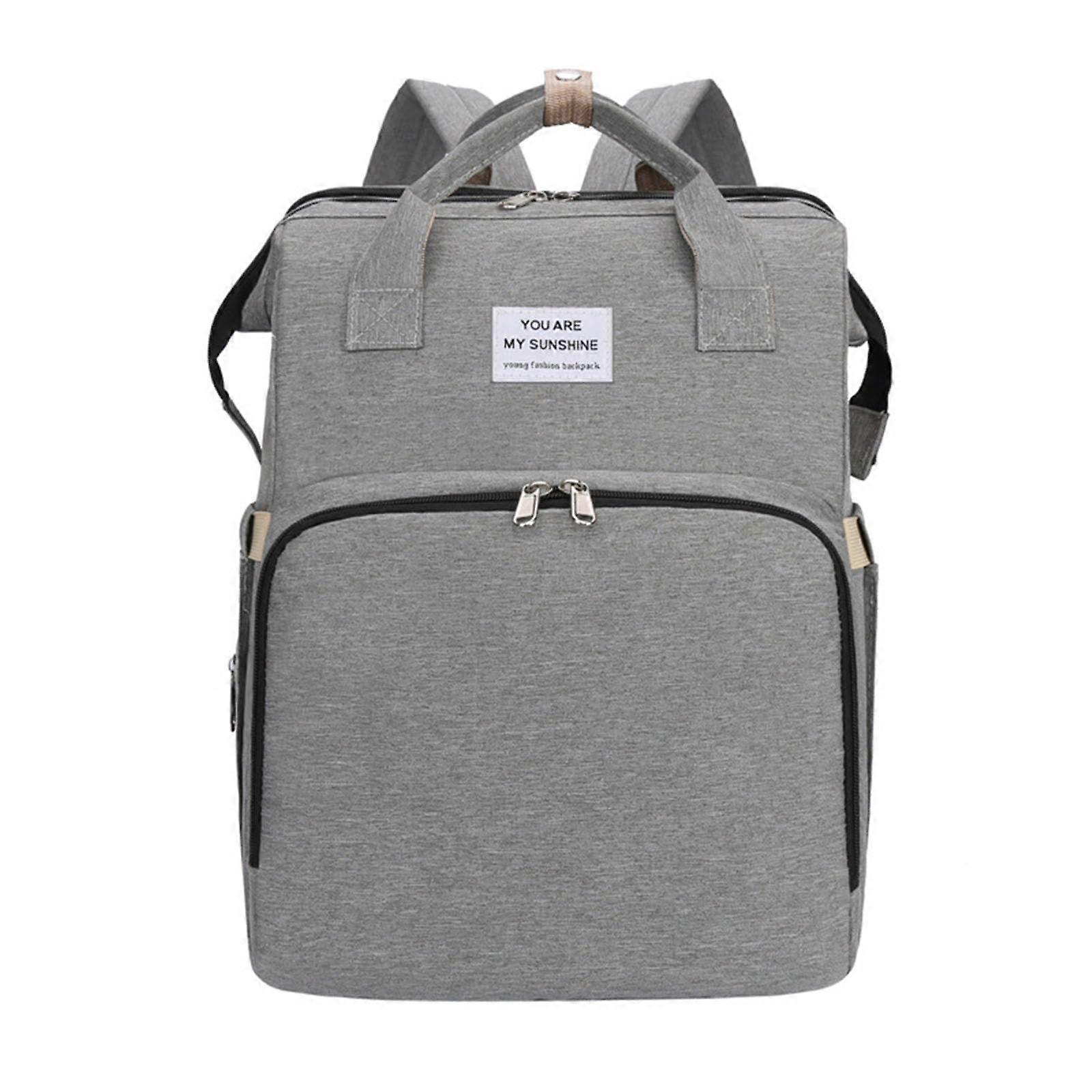 Changing Bag Backpack with Pram Hooks, Bed Function, Mosquito Nets, Nappy Pad, Grey