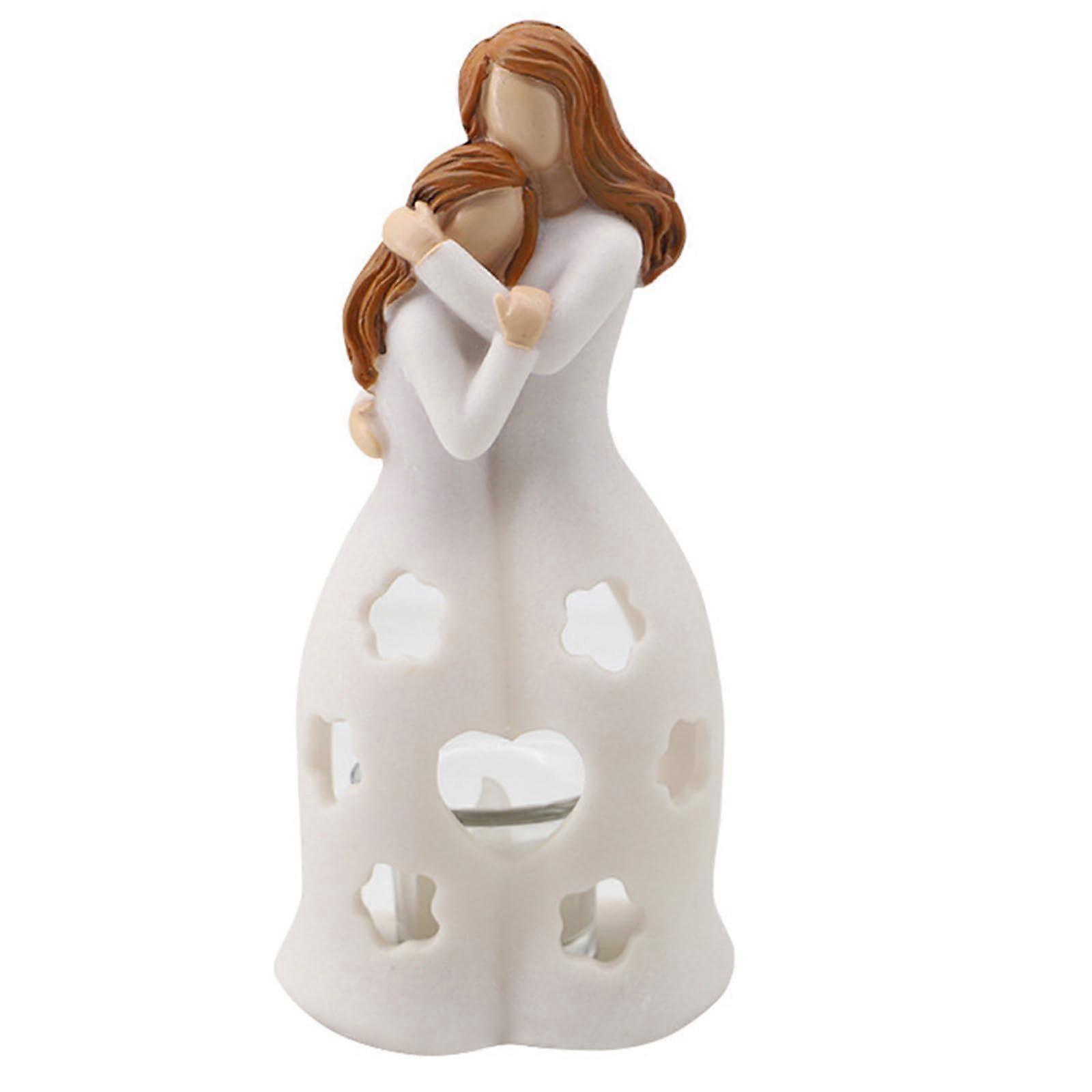 Resin Statue for Mom and Daughter, Includes Tea Light Holder and Flickering LED Candle, Gift for Mom
