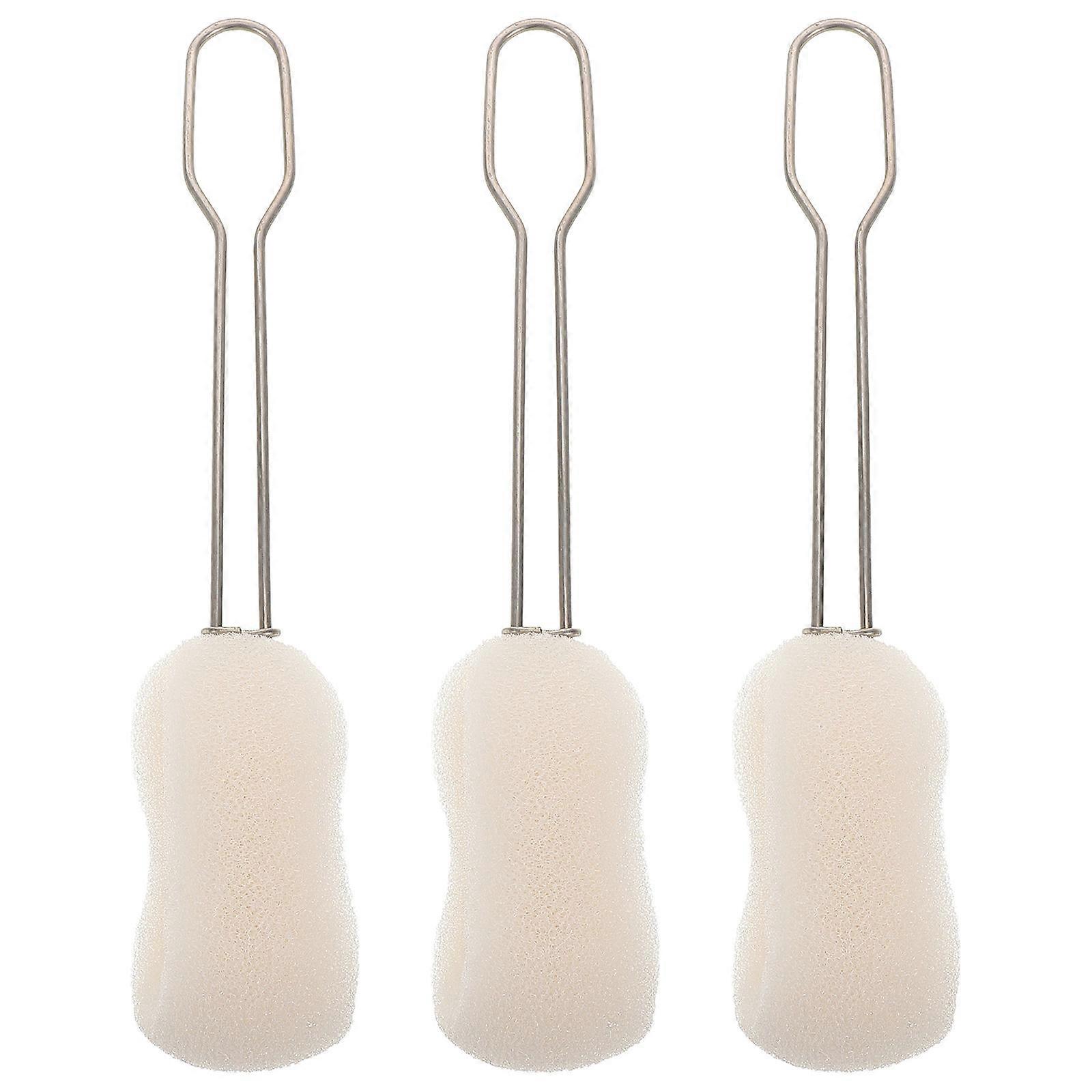 3pcs Bottle Cleaning Brush with Long Stainless Steel Handle & Replaceable Sponge Heads for Cup and Pot Cleaning – Ideal for Home and Restaurant Use