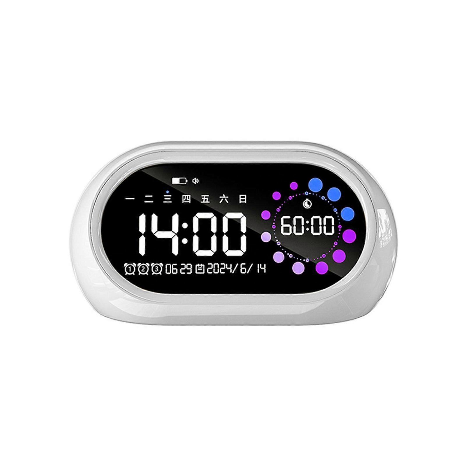 Modern Alarm Clock With Sound Adjustment High Volumes Wake Up Snoozes Function Night Lamp Timer Stylish Home Decors  White