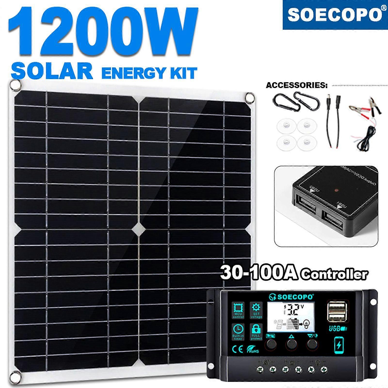 1200W 12V Solar Panel Kit w/ 10A-100A Controller For Phone RV Car Caravan Camp2c