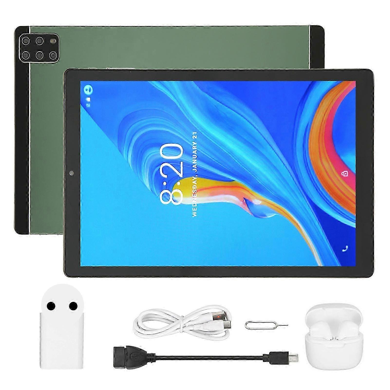 10.1 Inch Tablet For Android 12 10 Core Cpu 6gb 128gb 5g Wifi 2mp 5mp 8800mah Tablet Pc With Bluetooth Earbuds 100?240v Green Eu Plug