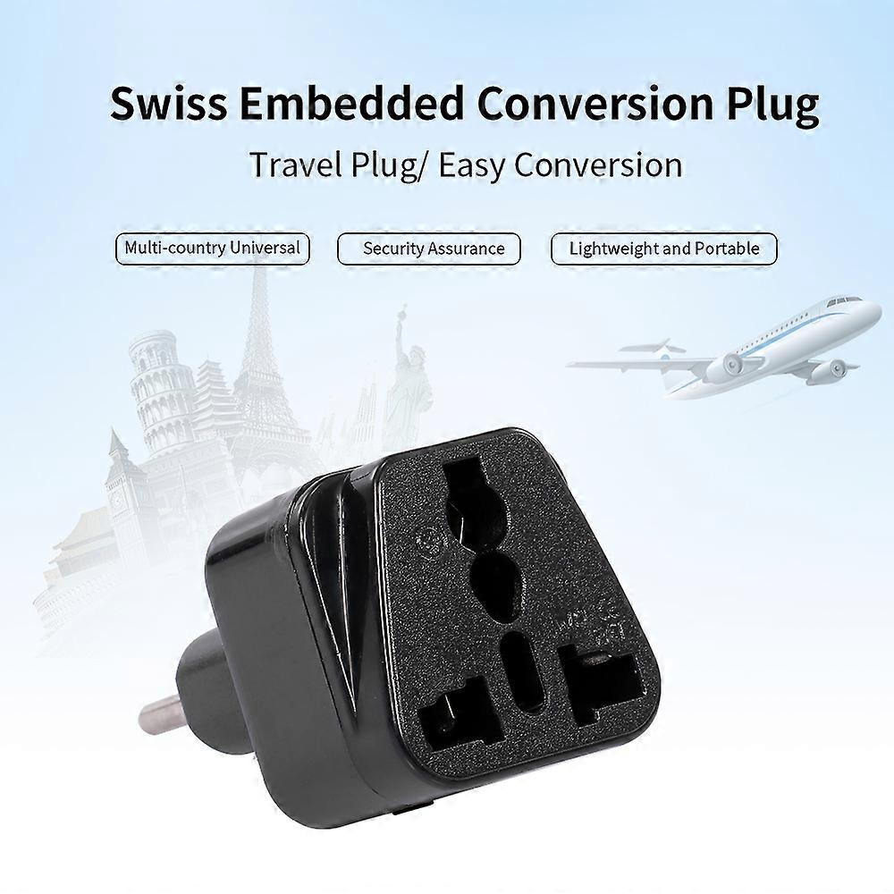 High Quality Embedded Conversion 5-hole Adaptor Swiss to Universal Socket Travel Plug Adapter Black