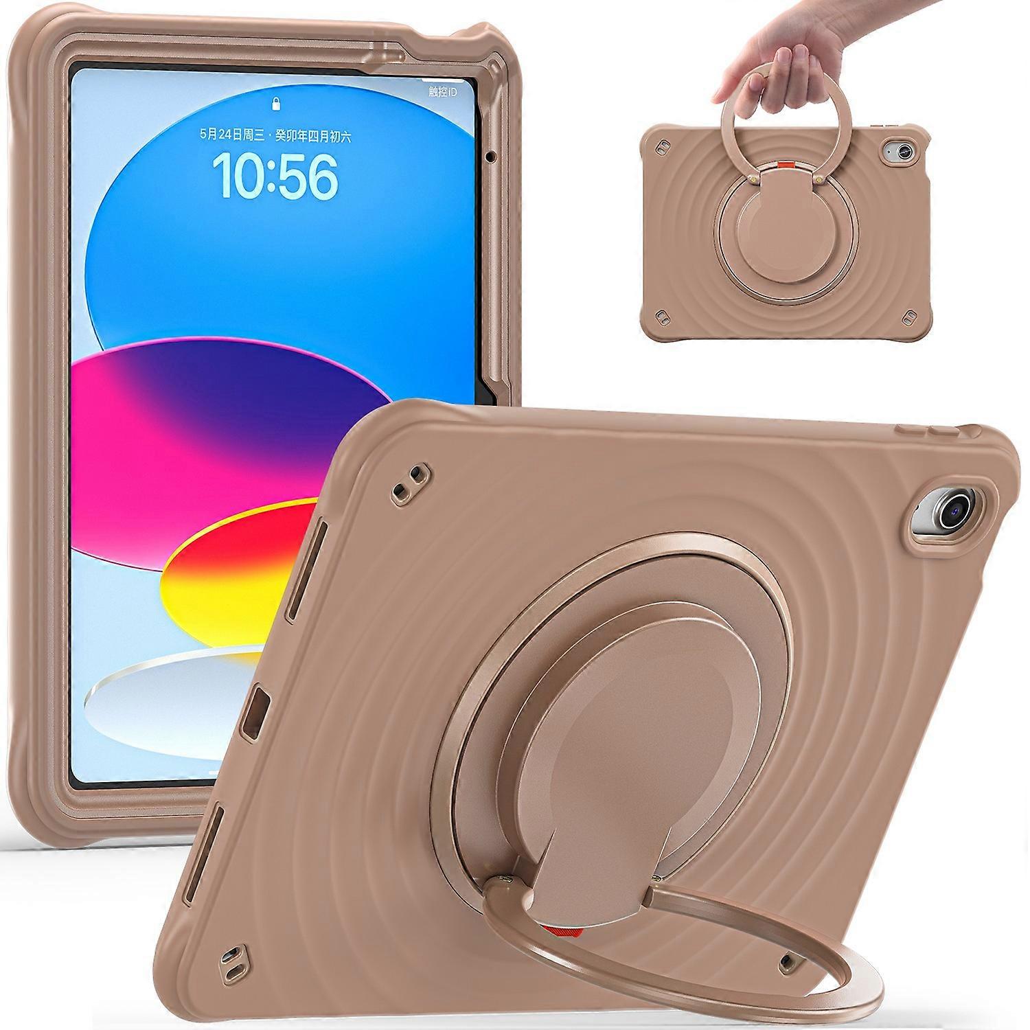 For iPad (2025) 10.9 (2022) Case PC+Silicone+TPU Tablet Cover with Rotating Grip Handle - Latte Colo