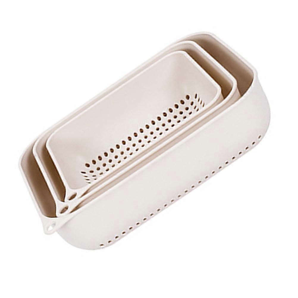 Fruit Washing And Draining Basket Rectangular Shape Food-Grade Plastic 3Pcs