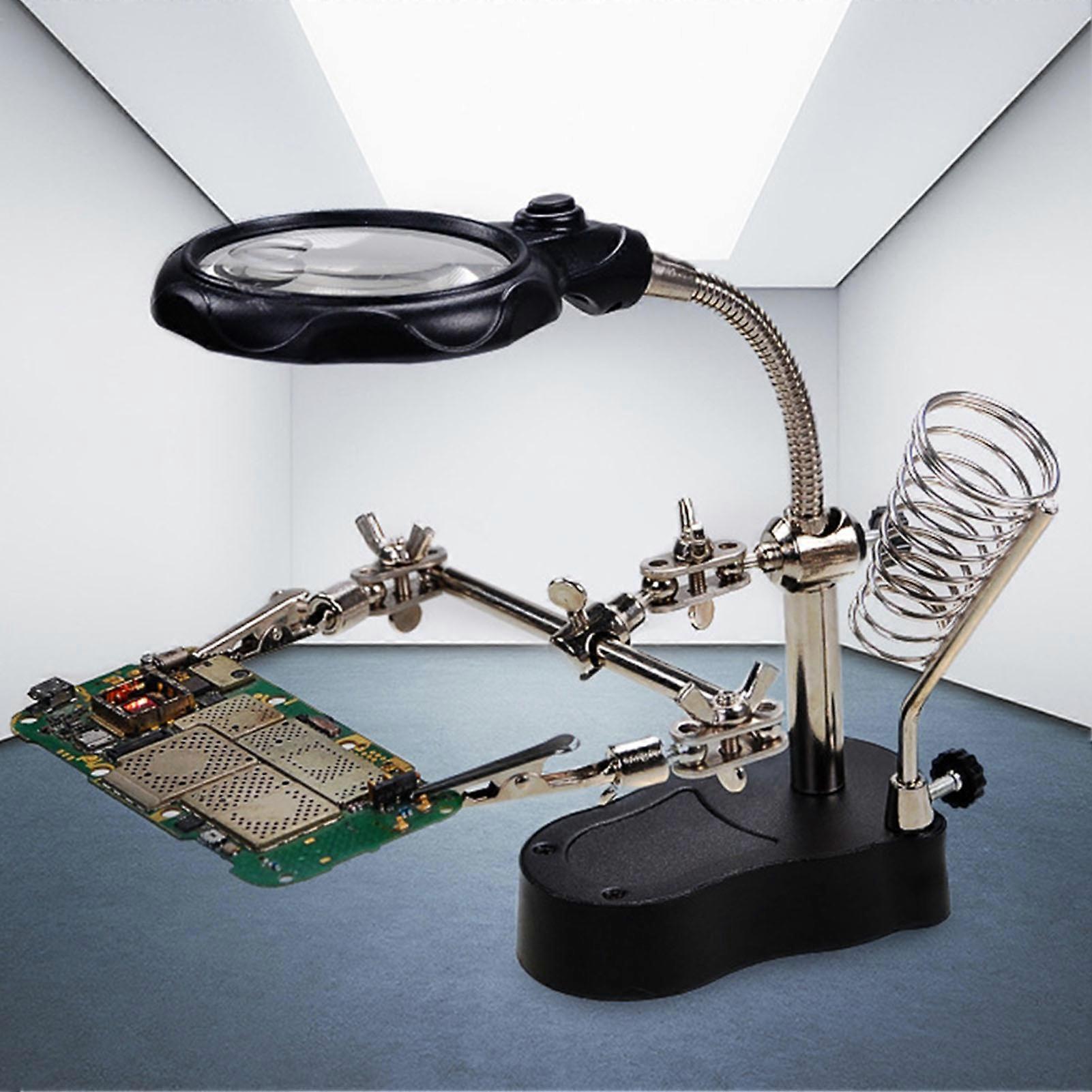 Magnifying Glass Soldering Station LED Lamp Magnifier with Auxiliary Clips for Hardware Repair 