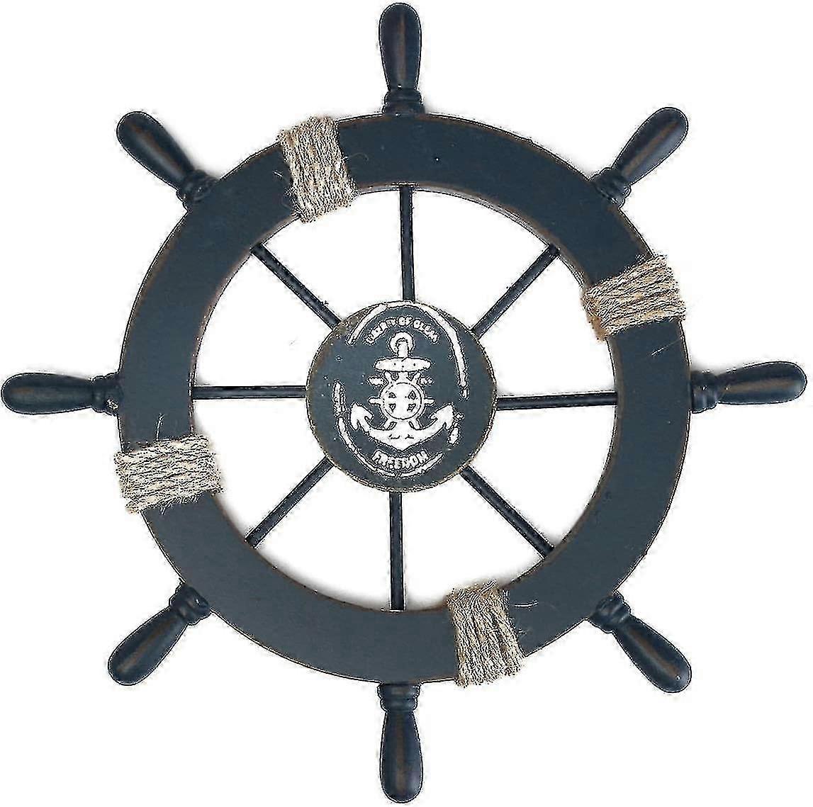 Wooden Wall Decoration Steering Wheel with Anchor - Pirate Ship Look Home Décor Accent Item