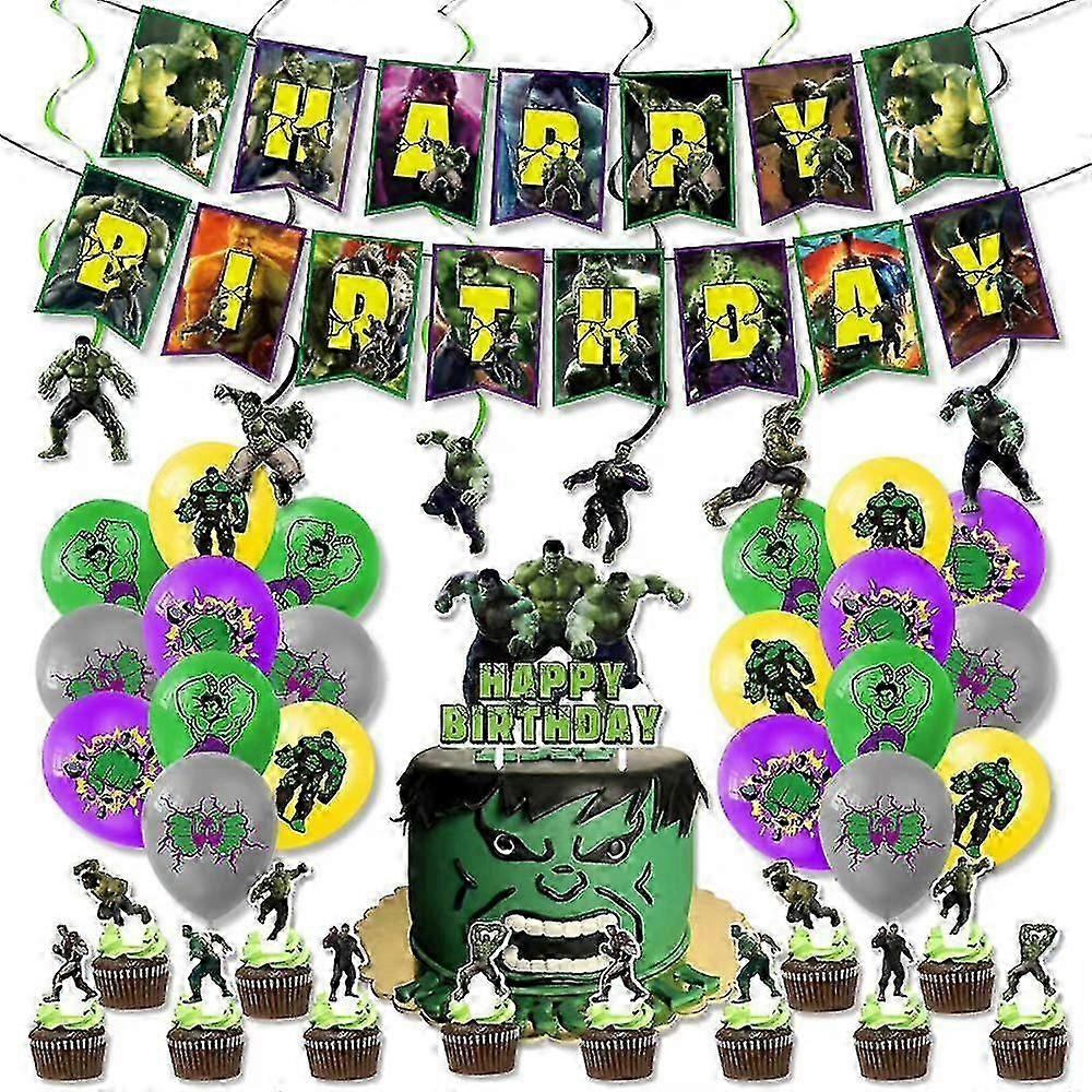 The Hulk Smash Birthday Party Kit with Banner, Balloons, and Hanging Swirls for Superhero Fans