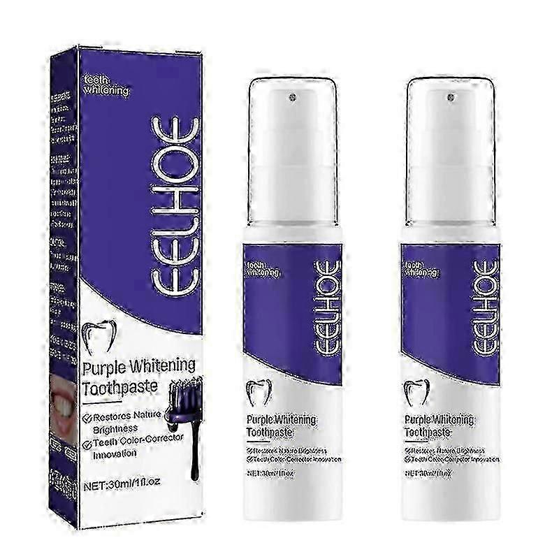 2Pcs Teeth Whitening Toothpaste Purple Toothpaste Brightening Essence Remove