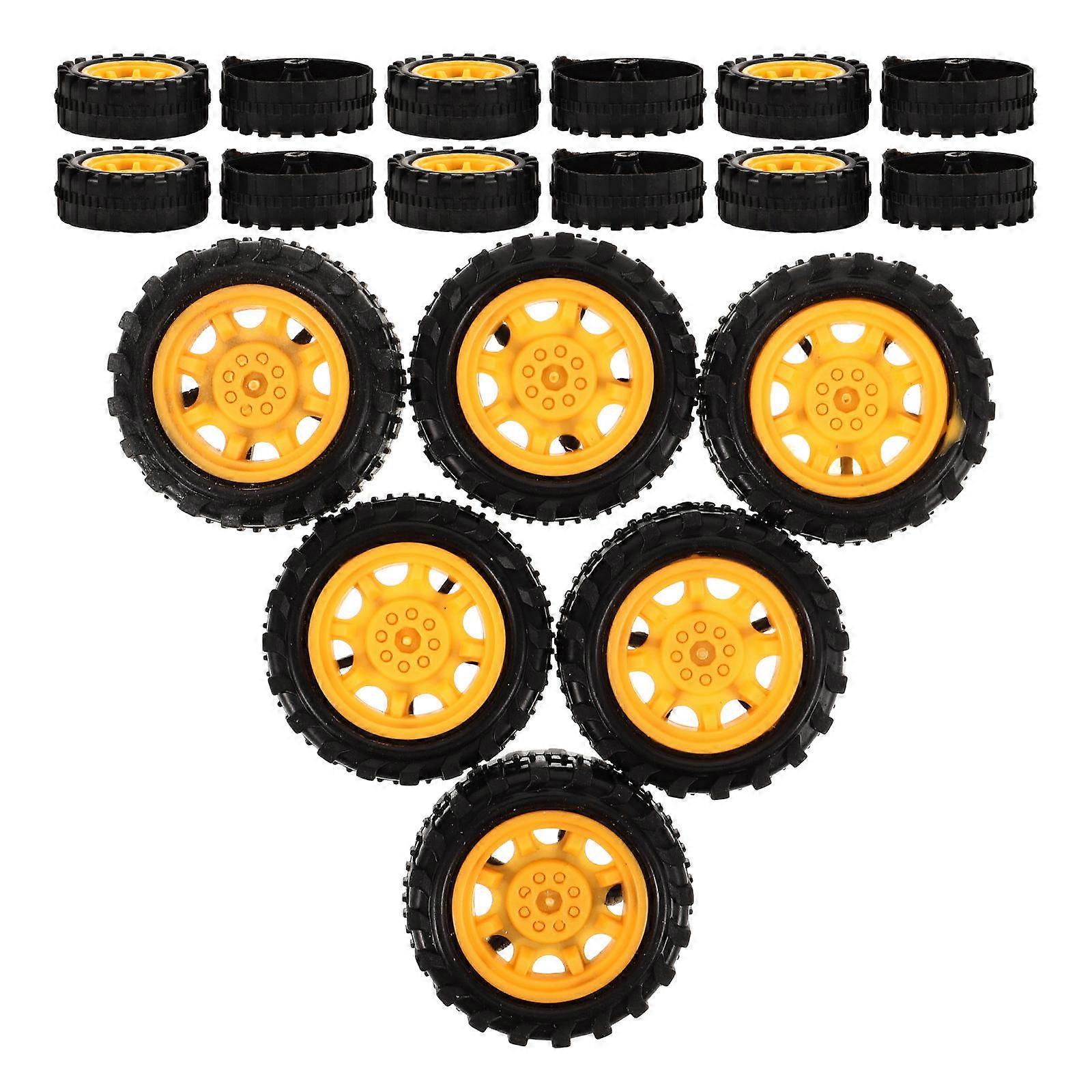 32pcs Toy Car Wheels for Children Yellow Plastic Craft DIY Science Project Wheels 1.5 Inches