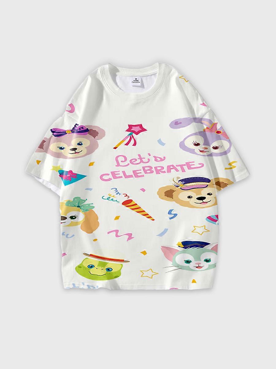 T-shirt round neck Cartoon Pattern loose short sleeve E3232