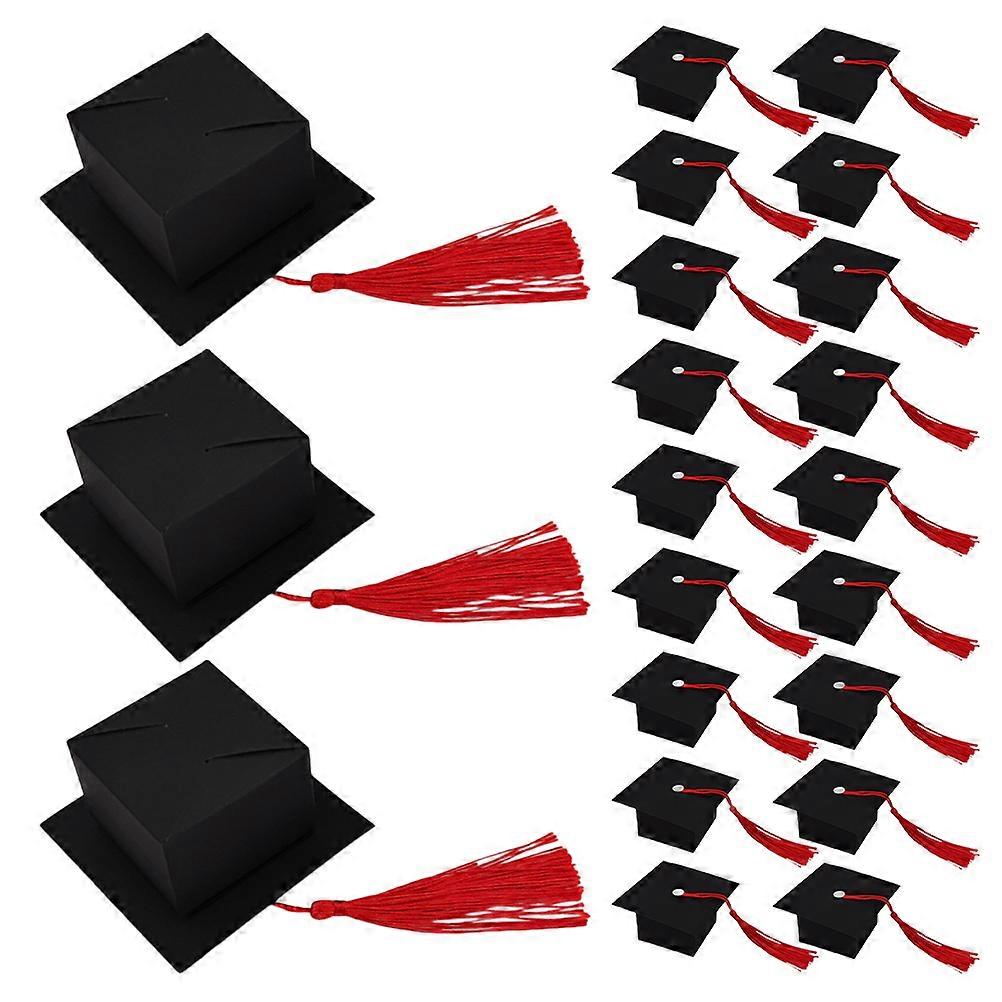 50pcs Black Graduation Candy Boxes with Red Tassel Cap Shaped Keepsake Holders for Party Decorations & Souvenirs – Versatile Design for Graduation