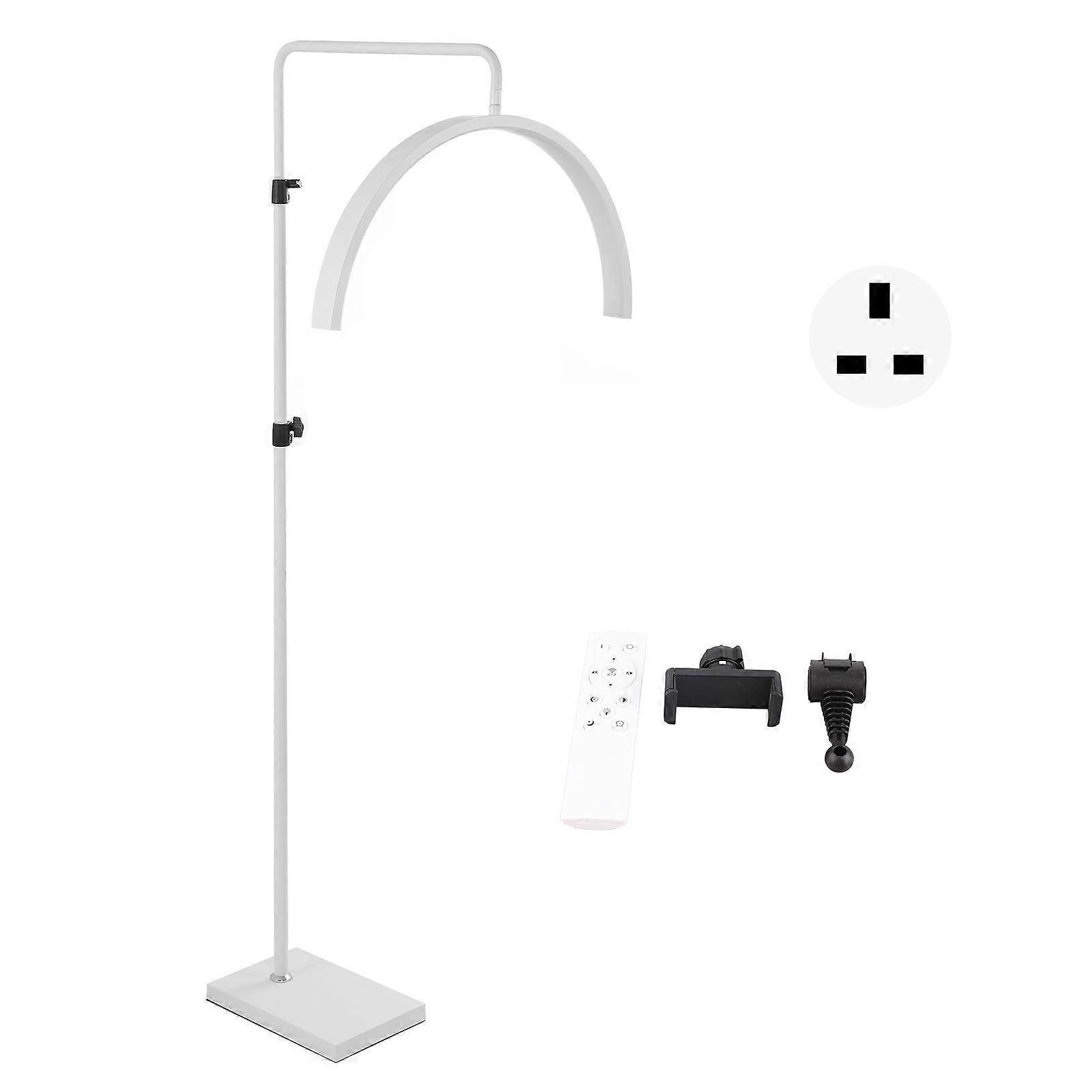 22in 36W Half Moon Light with Phone Clip Adjustable LED Standing Beauty Lamp for Video Recording 2700k‑5600k White UK Plug 110‑240V 50‑60Hz