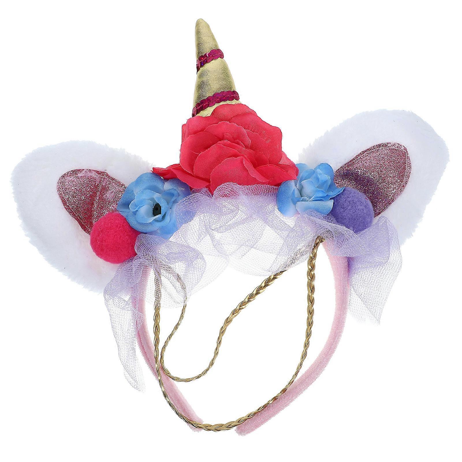 Adorable Unicorn Cosplay Headband with Flowers – Lightweight & Comfortable Unicorn Hair Accessory for Parties, Halloween, and Unicorn Lovers