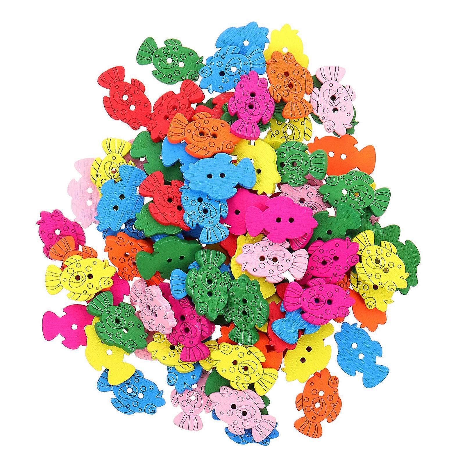 100pcs Cartoon Fish Wooden Buttons for DIY Sewing, Crafting, and Decor – Durable & Safe Animal Buttons for Clothing, Scrapbooking, and Handmade